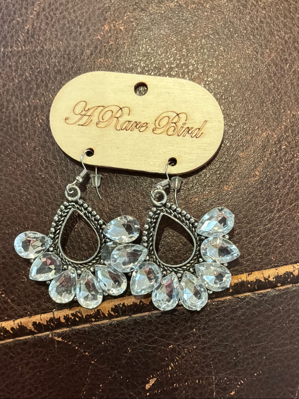 A Rare Bird Silver Teardrop Crystal Fan Earrings in Clear